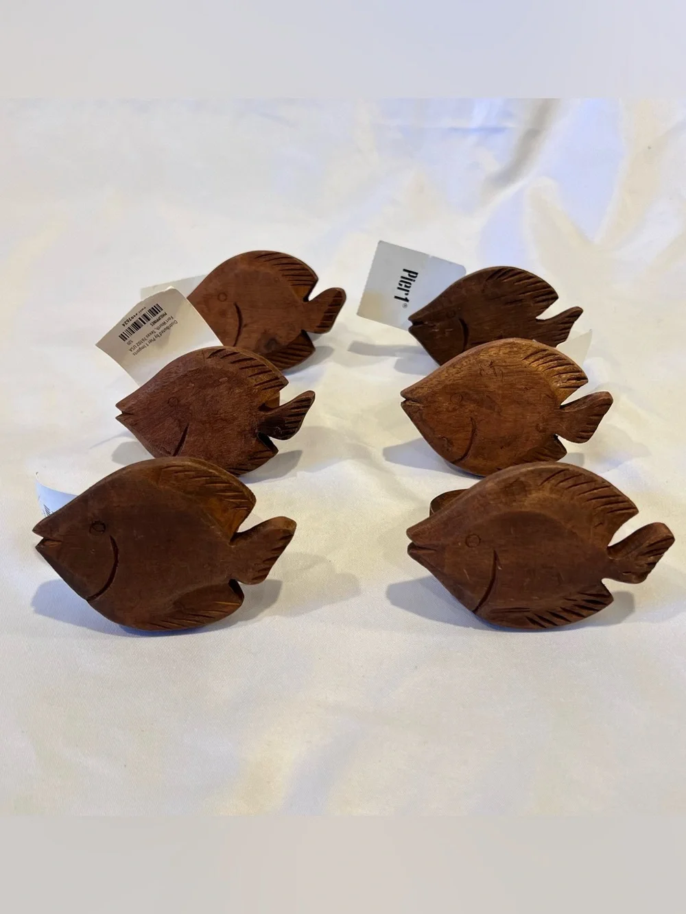 Pier 1 Wooden Fish Napkin Rings Set of 6 New With Tags